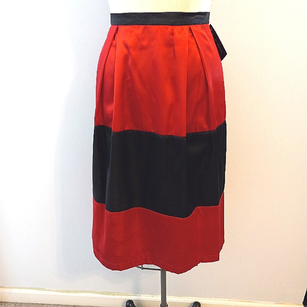 Red and Black Satin Pleat Skirt